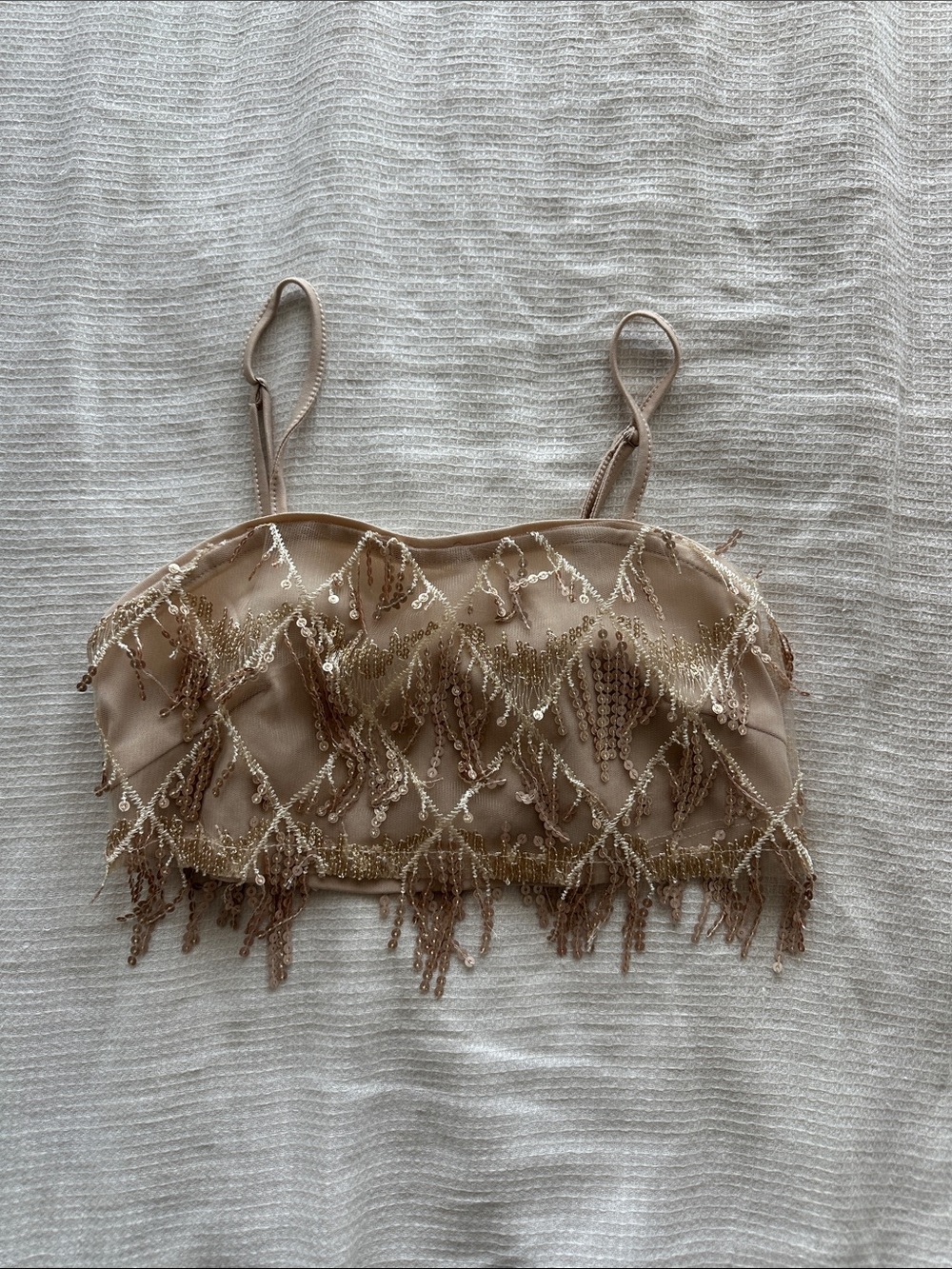 Cider Champagne Sequin Fringe Crop Top